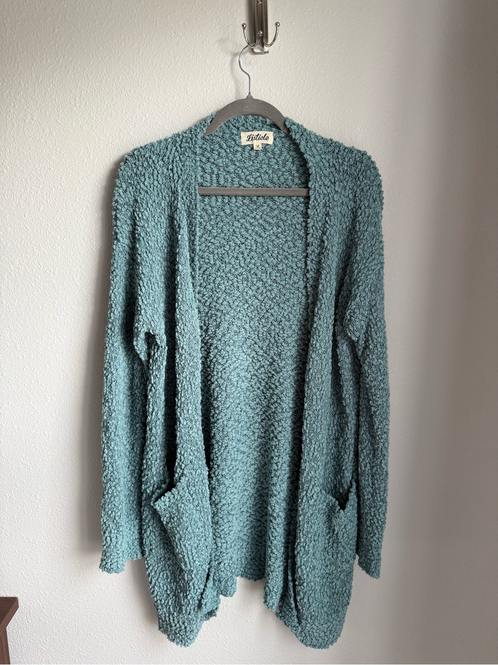 Listicle Teal Popcorn Knit Open-Front Cardigan